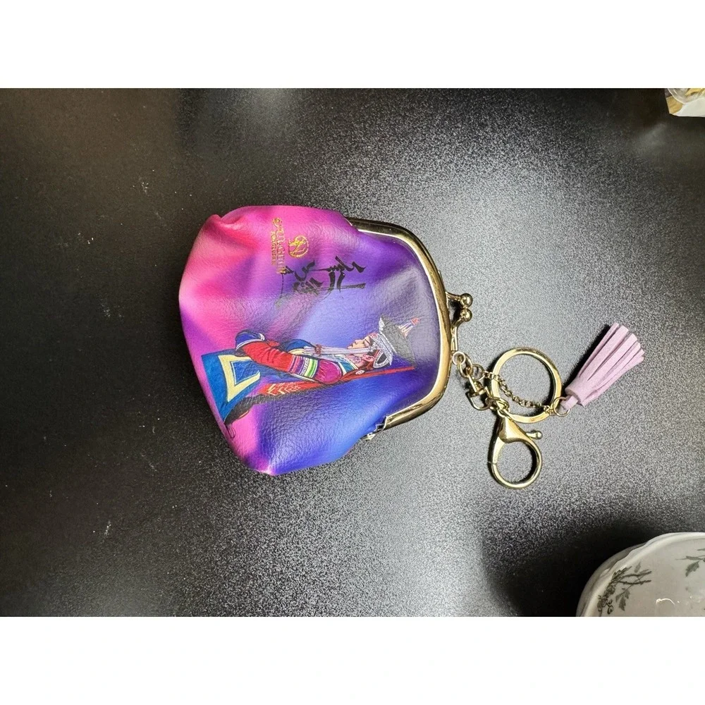 OULGUN Asian Ethnic Art Coin Purse Keychain Kiss Lock Mini Wallet‎
